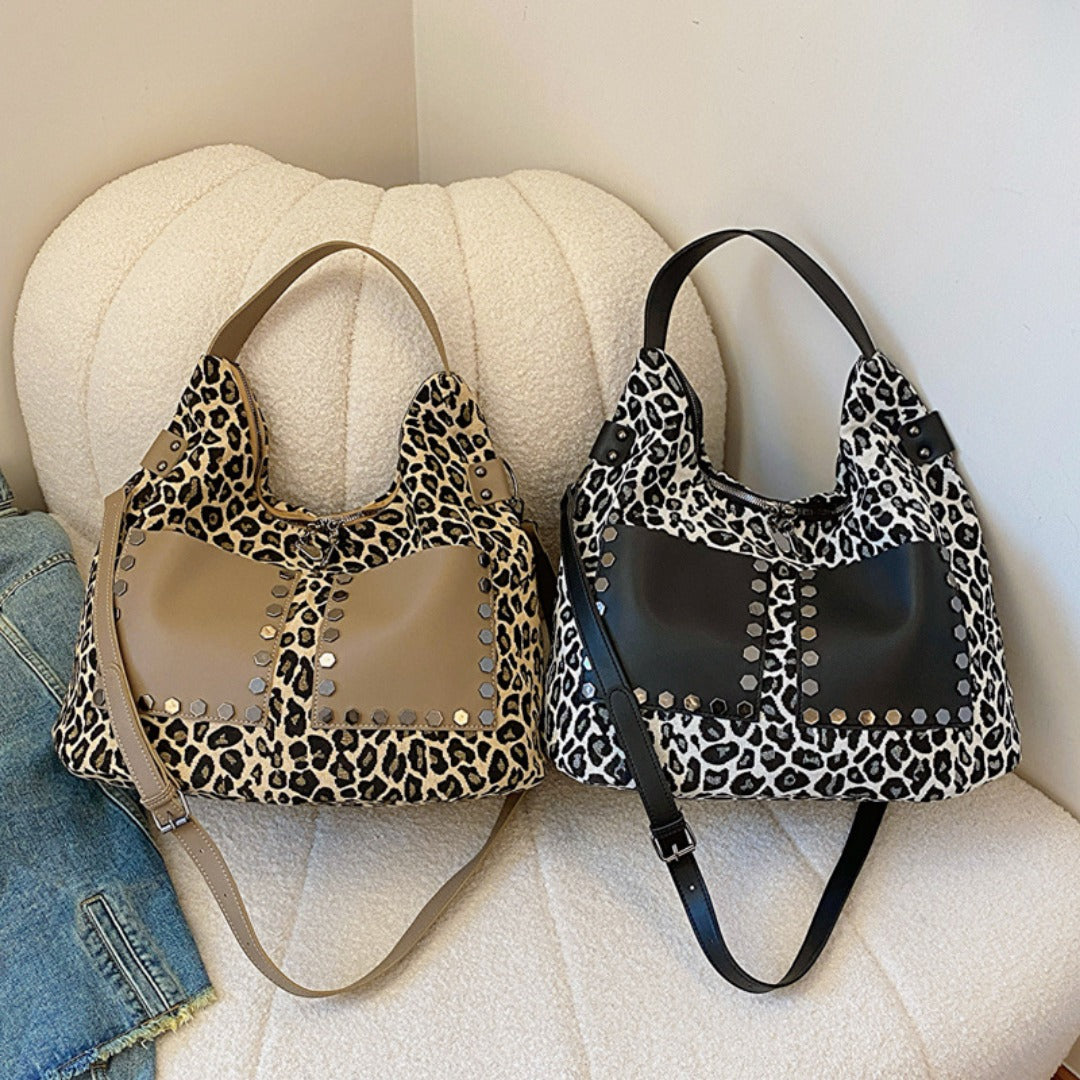 Ladies leopard print large capacity tote bag, vintage hobo bag casual, shoulder bag with crossbody strap, bag underarm bag women