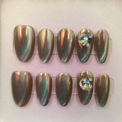 1053- Uñas postizas hechas a mano, de presión, removibles. Uñas con dibujo hecho a mano.