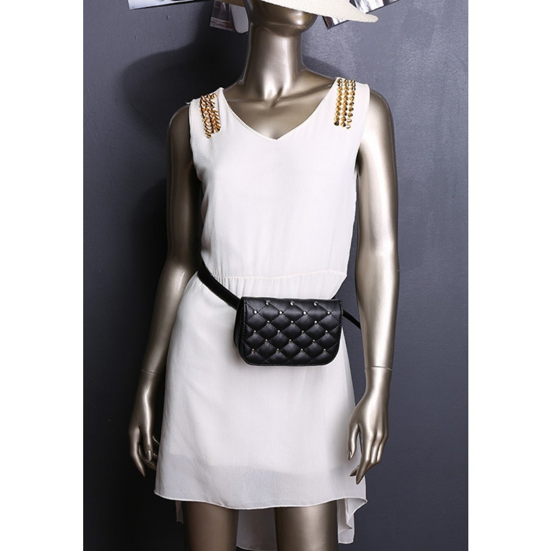 Riñonera pequeña para mujer Rivet: bolso de cintura informal y moderno para viajes, deportes, vacaciones, correr y playa; compacta, elegante y funcional. 