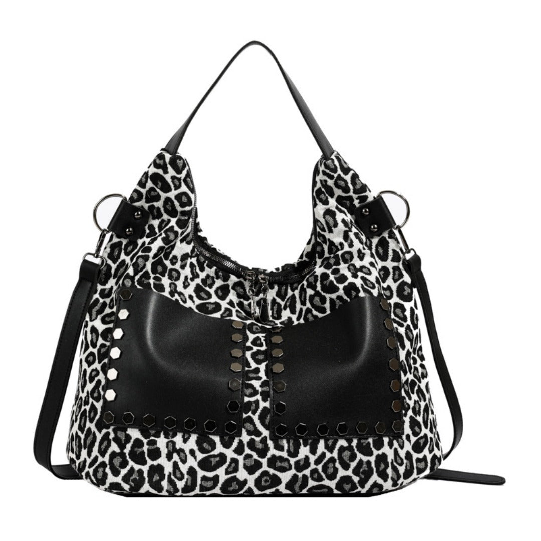 Ladies leopard print large capacity tote bag, vintage hobo bag casual, shoulder bag with crossbody strap, bag underarm bag women