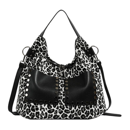 Ladies leopard print large capacity tote bag, vintage hobo bag casual, shoulder bag with crossbody strap, bag underarm bag women