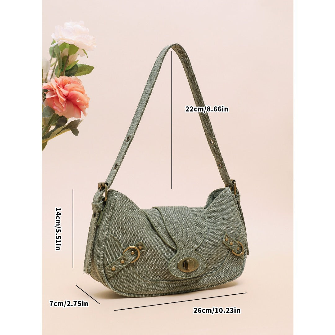 Bolso de hombro vintage verde militar con detalle de empalme – Bolso pequeño y elegante, bolso versátil estilo Spice Girl para primavera y bolso hobo