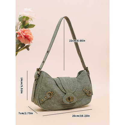 Bolso de hombro vintage verde militar con detalle de empalme – Bolso pequeño y elegante, bolso versátil estilo Spice Girl para primavera y bolso hobo
