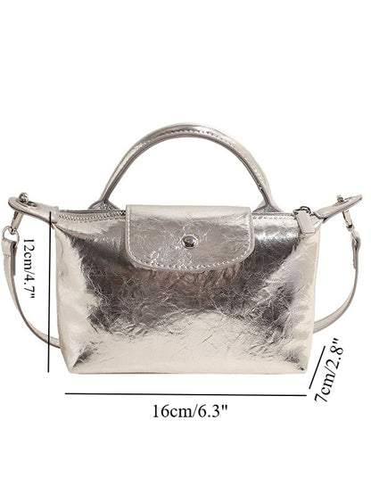 Spring and summer burst metallic mini tote bag, mini shoulder bag with crossbody strap, silver mini tote bag versatile women's bag