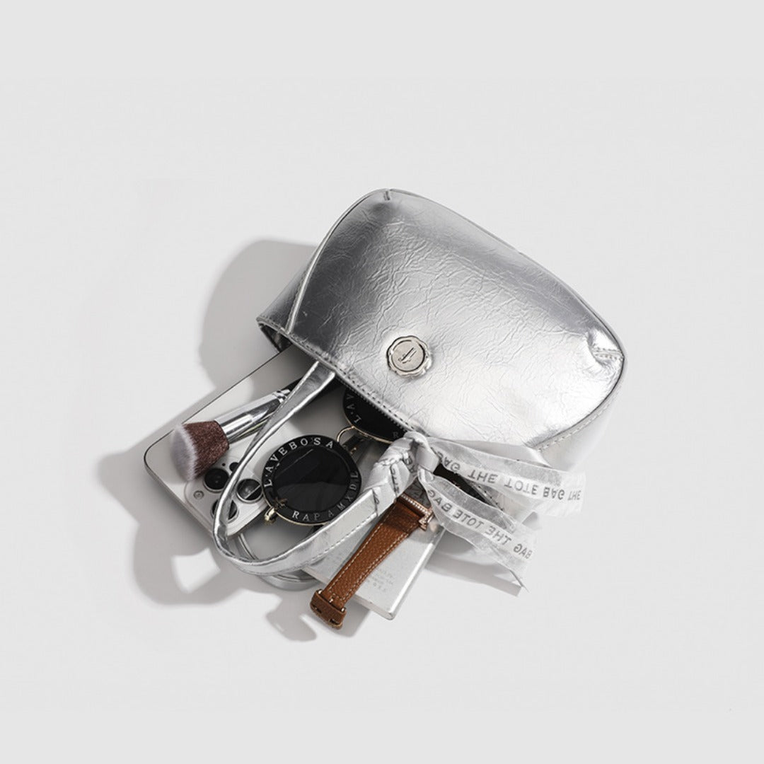 Metallic small tote bag, small handbag ladies, fashionable silver square bag, versatile shoulder Crossbody bag