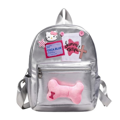 Silver metallic backpack purse for girls, school bag pink, star bone backpack fashion stylish women