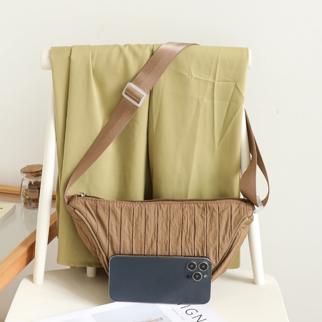 Casual Nylon Cloth Hobo Bag – Simple Pleated Striped Shoulder Bag, Lightweight Shopping Crossbody Small Square Bag