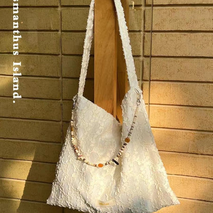 Bolso de hombro con cuentas de diseño retro – Bolso hobo de tela ligero y versátil para mujer, ideal para primavera y otoño 