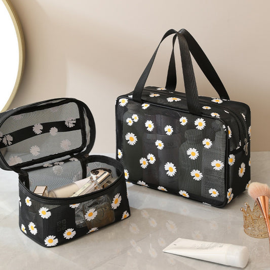 Neceser de malla, neceser pequeño de playa con forma de margarita, bolsa de viaje sencilla para mujer, bolsa de ducha portátil de malla para salir. 