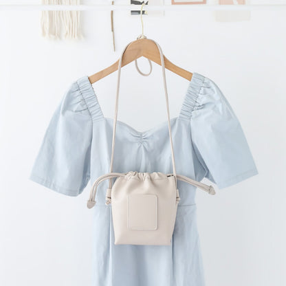 Soft PU Cute Mini Mobile Phone Bag - Fashionable Pleated Shoulder Women's Bag, Simple Drawstring Crossbody Small Square Bag
