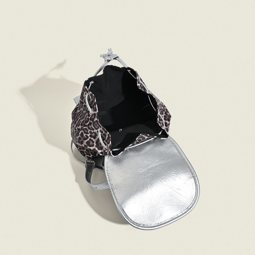 Mochila retro con estampado de leopardo en contraste, mochila versátil para mujer, ideal para otoño e invierno. 
