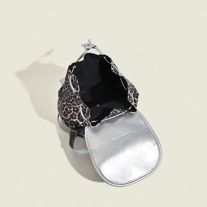 Mochila retro con estampado de leopardo en contraste, mochila versátil para mujer, ideal para otoño e invierno. 