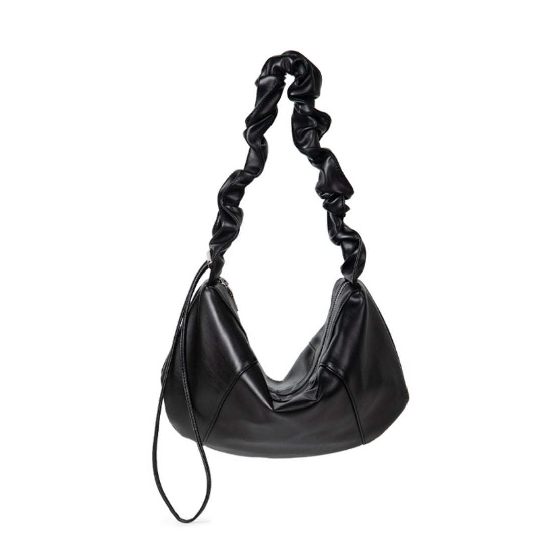 Design drawstring pleated soft leather large capacity underarm bag, small shoulder bag, small hobo bag