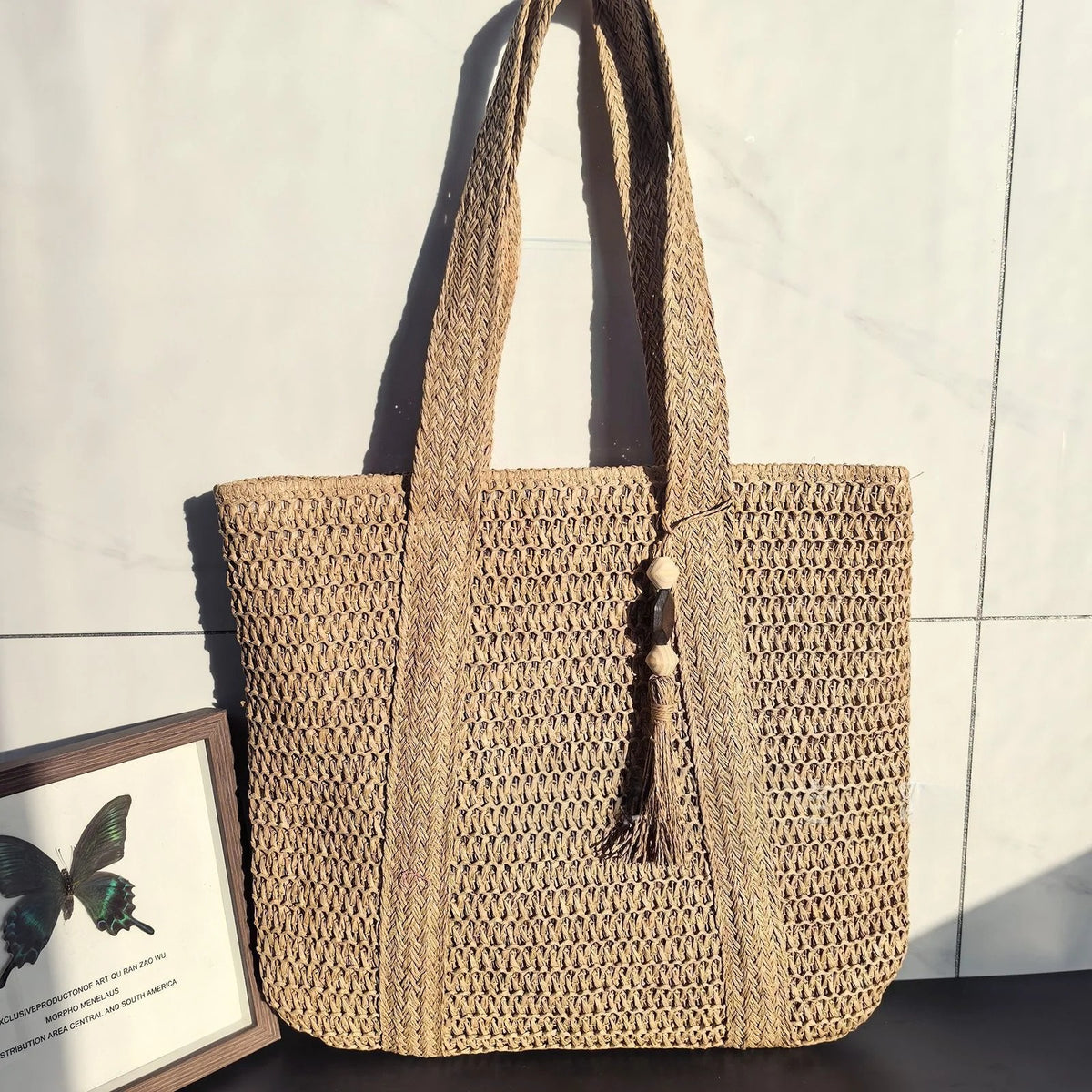 Elegant Straw Shoulder Bag – Women’s Premium Large Beach Tote, Commuter Woven Purse