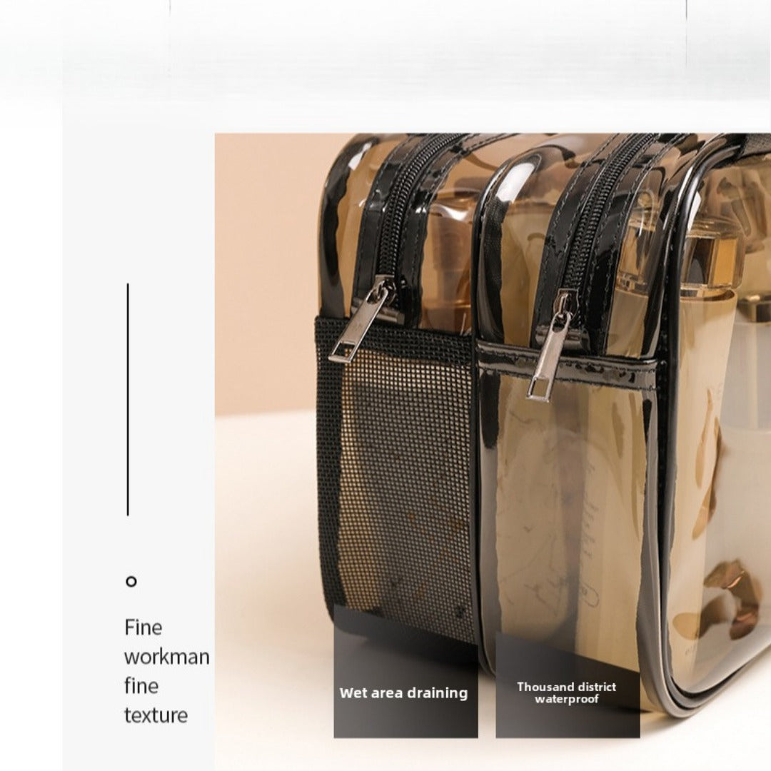 Neceser con compartimentos, neceser sencillo, transparente e impermeable, neceser de PVC de doble capa con separación para productos secos y húmedos, neceser de viaje portátil para cosméticos, organizador de maquillaje. 