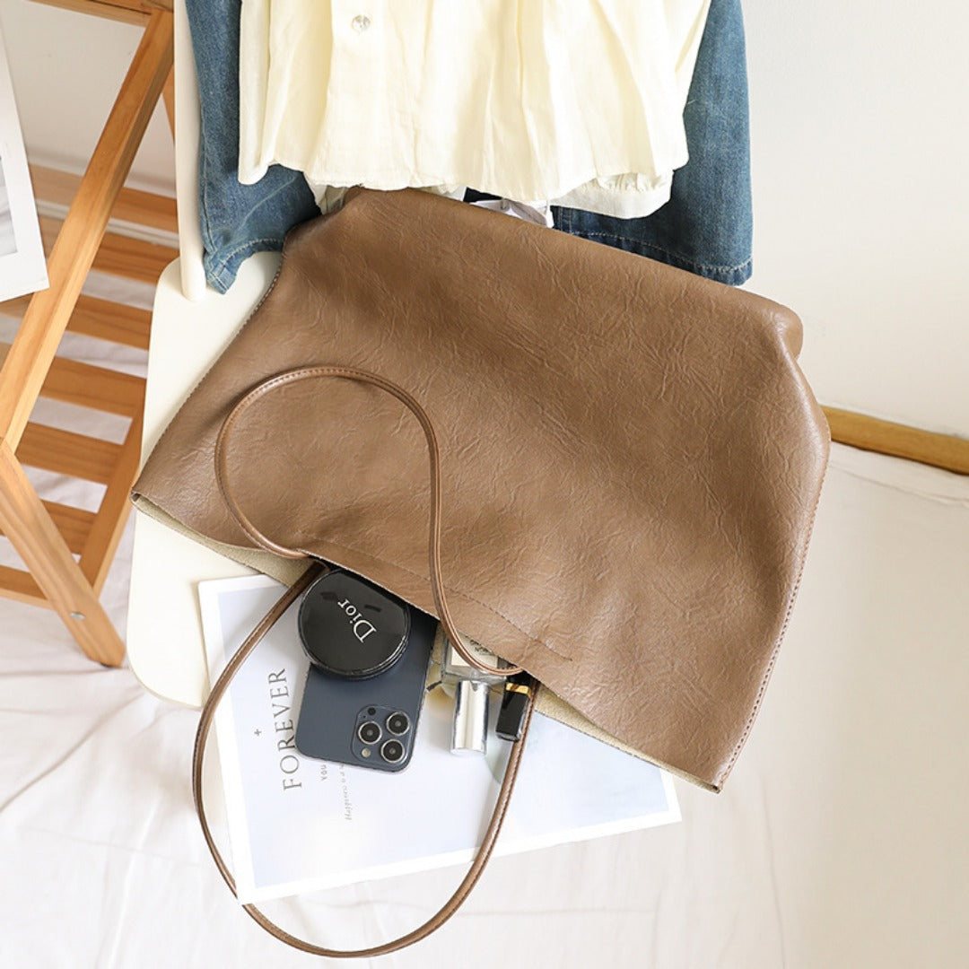 Elegante bolso grande 2 en 1 de PU suave – Bolso de hombro retro para mujer con diseño tote de gran capacidad a la moda 