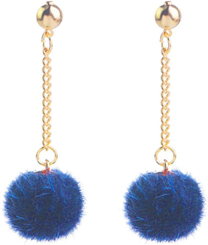 Faux Fur Pom Pom Tassel Drop Dangle Earrings Set -dropshippingabc.com