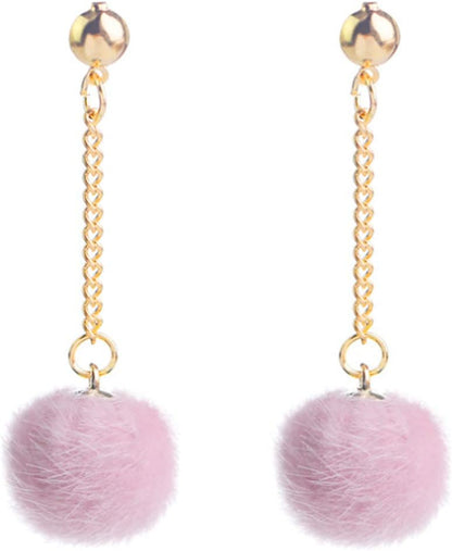 Faux Fur Pom Pom Tassel Drop Dangle Earrings Set