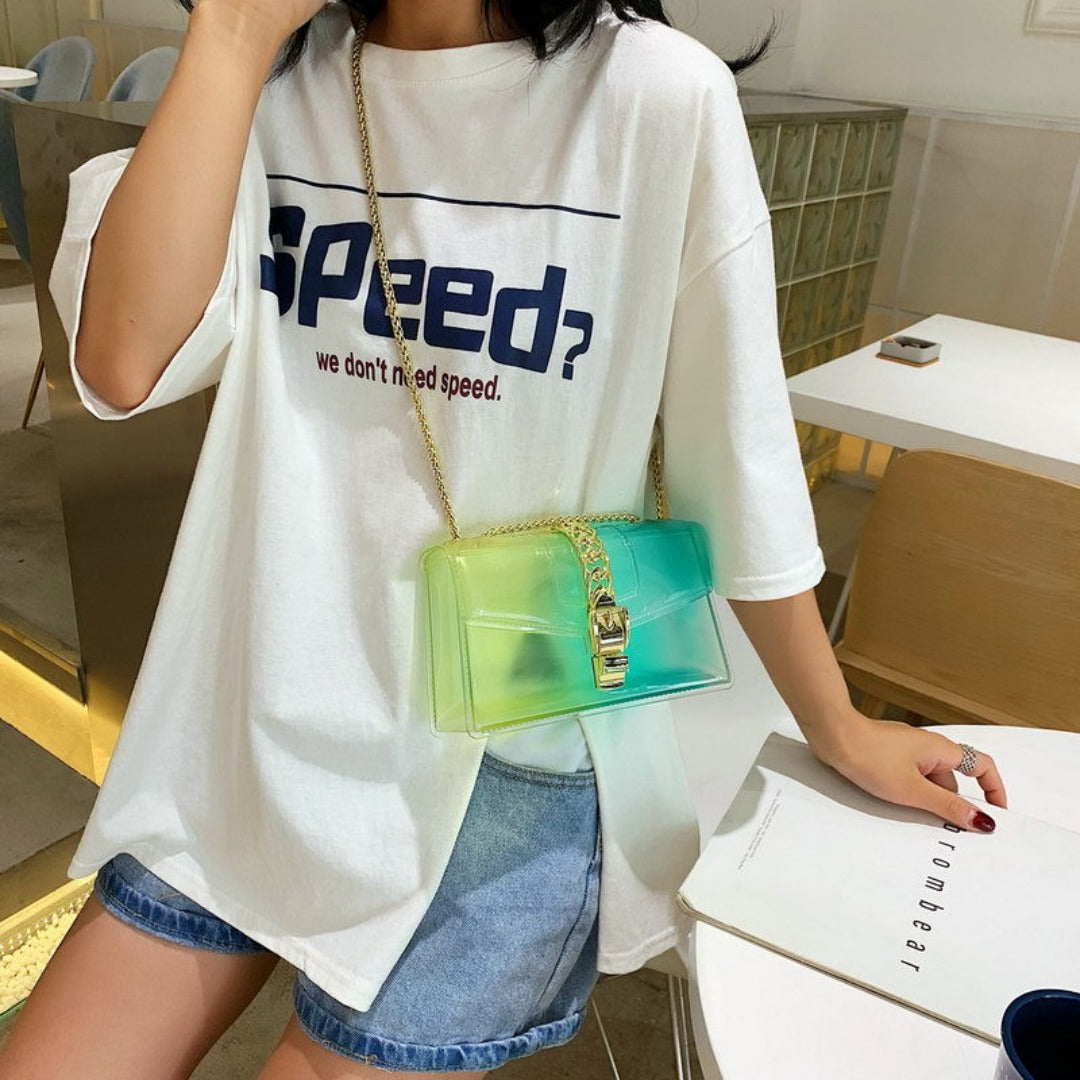 Mini summer transparent jelly bag, candy color silicone color bag, versatile chain small crossbody bag