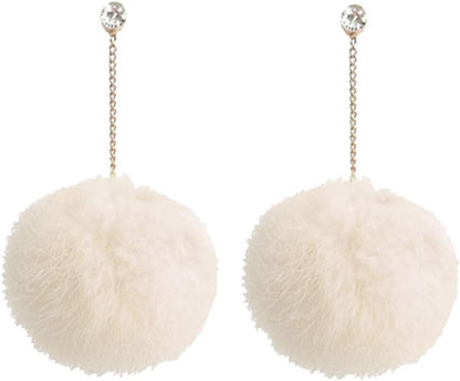 Faux Fur Pom Pom Tassel Drop Dangle Earrings Set -dropshippingabc.com