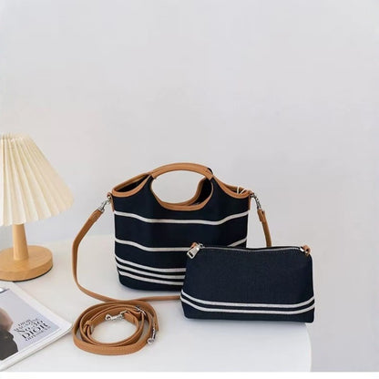 Bolso tipo cubo de lona de diseño, bolso tote de gran capacidad con contraste, bolso tote informal, bolso tote para ir al trabajo con 2 compartimentos en 1. 