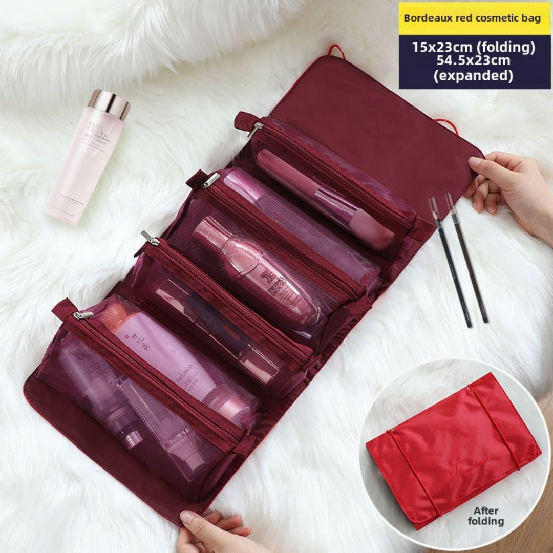 Bolsas de maquillaje portátiles de gran capacidad para viajes, organizadores de bolsas de maquillaje, se pueden dividir en una bolsa de cosméticos cuatro en uno, bolsa de artículos de aseo y organizador de bolsas de aseo. 