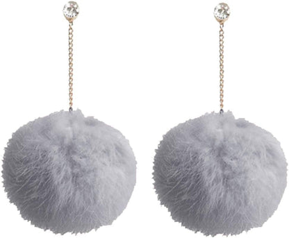 Faux Fur Pom Pom Tassel Drop Dangle Earrings Set -dropshippingabc.com