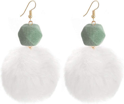 Faux Fur Pom Pom Tassel Drop Dangle Earrings Set