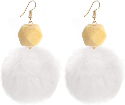 Faux Fur Pom Pom Tassel Drop Dangle Earrings Set