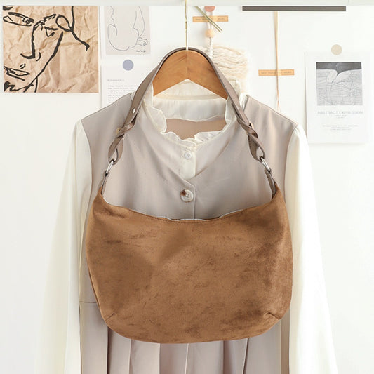 Bolso de ante chic para mujer – Bolso tote de hombro versátil y popular, bandolera de PU suave con textura retro y bolso hobo cuadrado pequeño 