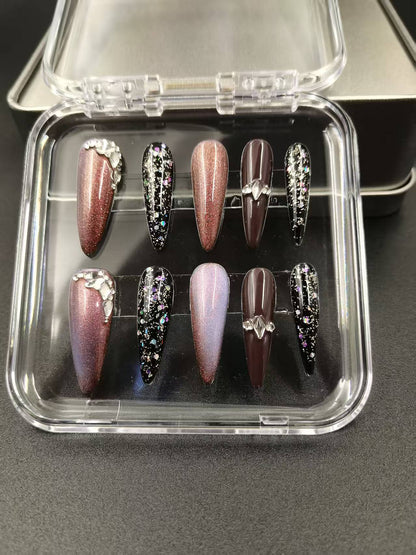 1043- Uñas postizas hechas a mano, de presión, removibles