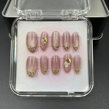 1045- Uñas postizas hechas a mano, de presión, removibles. Uñas con dibujo hecho a mano.