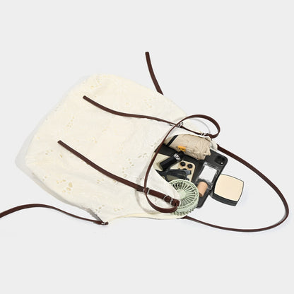 White large capacity hobo purse, embroidered shoulder bag, tote bag, commuter underarm bag