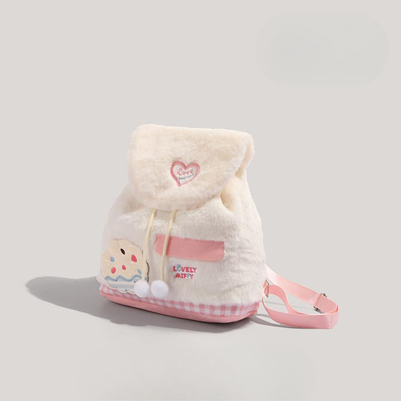 Mochila pequeña y esponjosa para otoño e invierno, moderna y dulce mochila de peluche para mujer, versátil bolso para estudiantes y niños pequeños. 