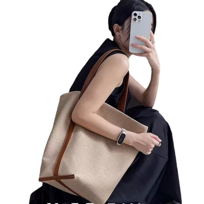 Striped Canvas Bag Large Capacity – Stylish Tote Bag, Versatile Shoulder & Bucket Bag