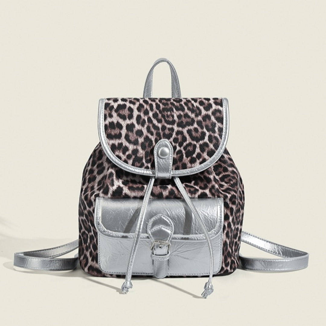 Mochila retro con estampado de leopardo en contraste, mochila versátil para mujer, ideal para otoño e invierno. 