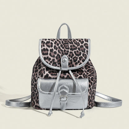 Mochila retro con estampado de leopardo en contraste, mochila versátil para mujer, ideal para otoño e invierno. 