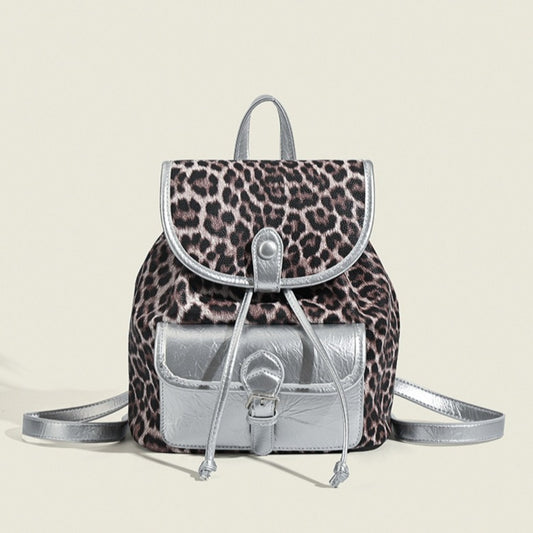 Mochila retro con estampado de leopardo en contraste, mochila versátil para mujer, ideal para otoño e invierno. 