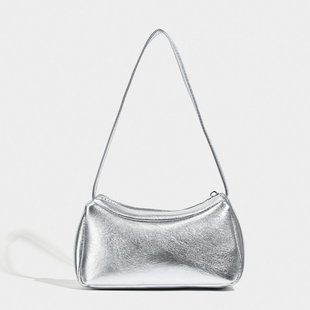 Bolso bandolera pequeño plateado, diseño de bolso de hombro, bolso de mano hobo versátil para mujer, ideal para el verano. 