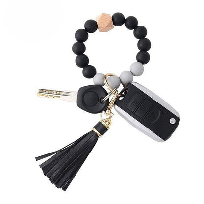 PU Tassel Keychain Bag charm Silicone Beaded Keychain Wristlet Key Ring Bracelet Cute Car Key Chain Holder for Women Girls -dropshippingabc.com