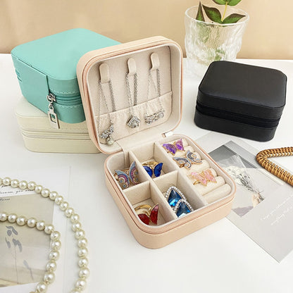 Jewelry storage box, storage box portable zipper case, travel jewelry stud earrings pu jewelry