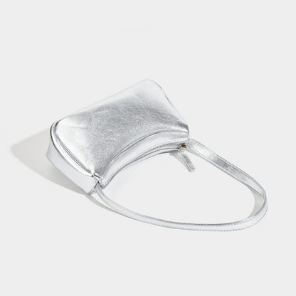 Bolso bandolera pequeño plateado, diseño de bolso de hombro, bolso de mano hobo versátil para mujer, ideal para el verano. 