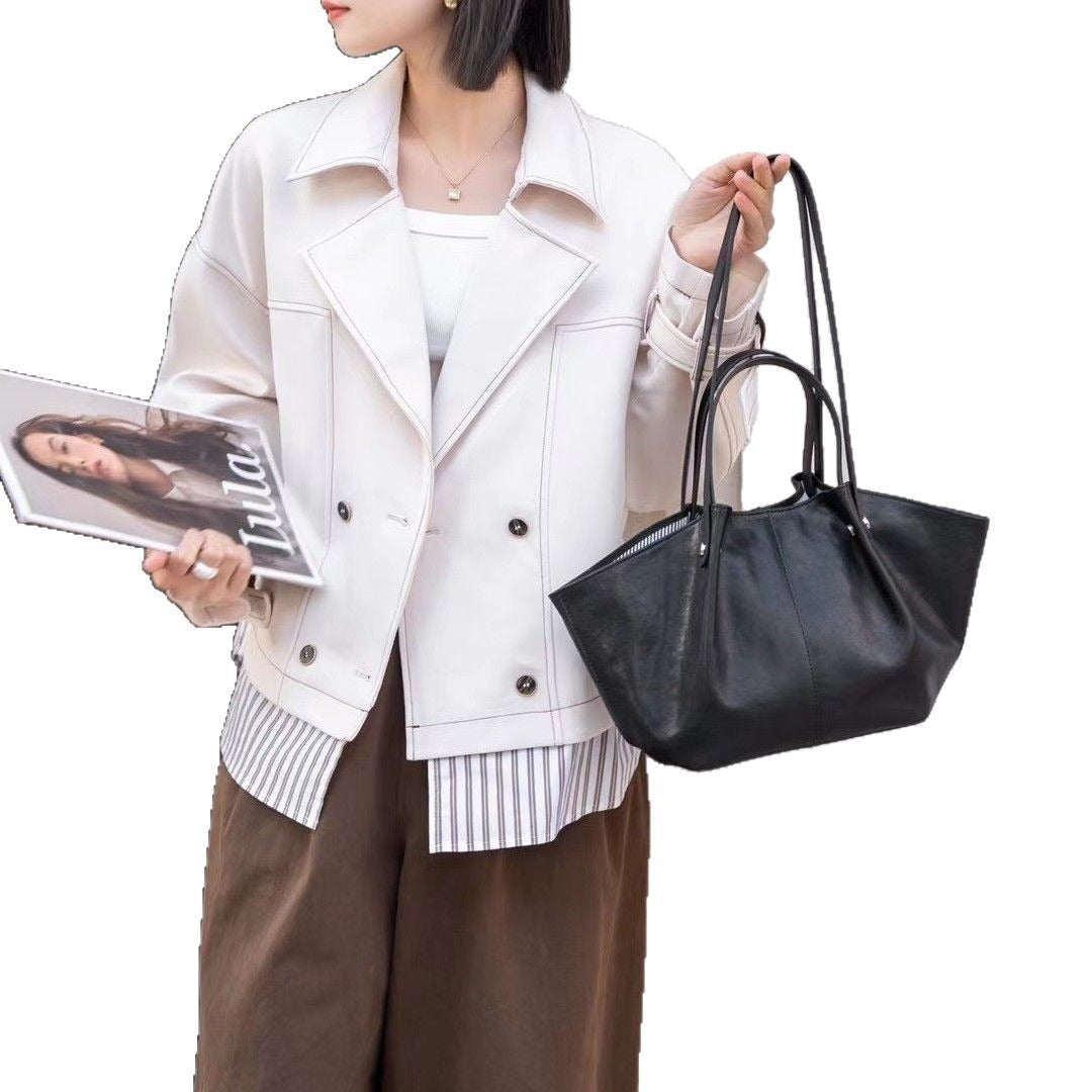 Elegante bolso tote de piel auténtica: bolso tote de piel de oveja de primera calidad para mujer, bolso de mano o bandolera versátil 2 en 1 para un look chic diario. 