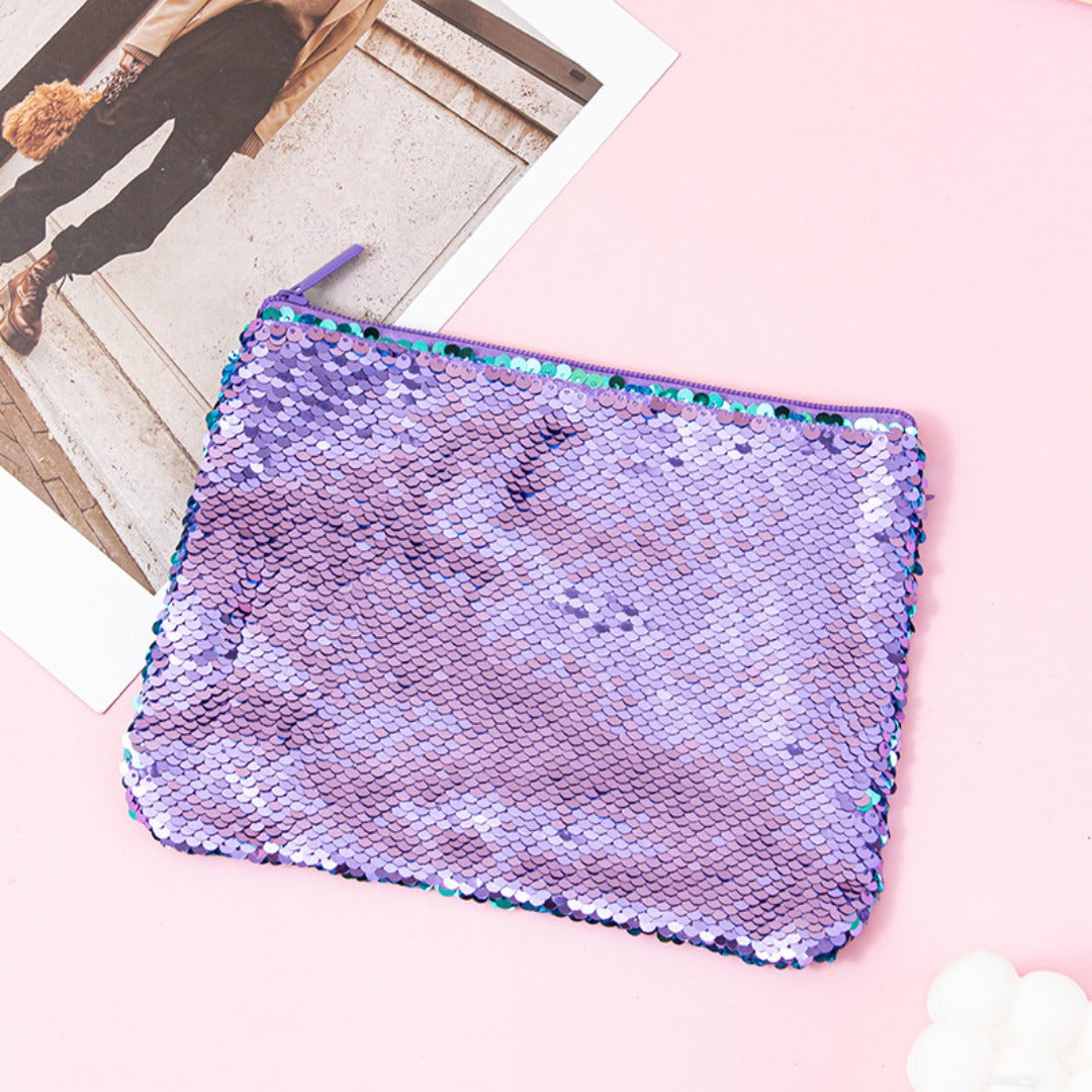 Mermaid sequined pencil case, two-color stationery storage bag, portable cosmetics change purse, small purse