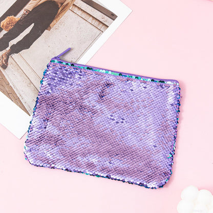 Mermaid sequined pencil case, two-color stationery storage bag, portable cosmetics change purse, small purse