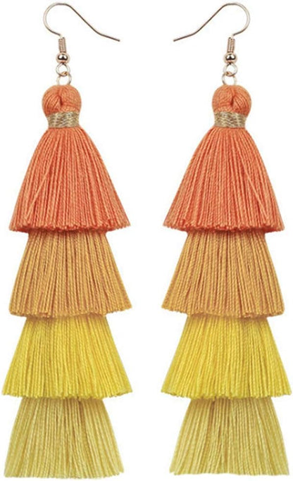 Faux Fur Pom Pom Tassel Drop Dangle Earrings Set