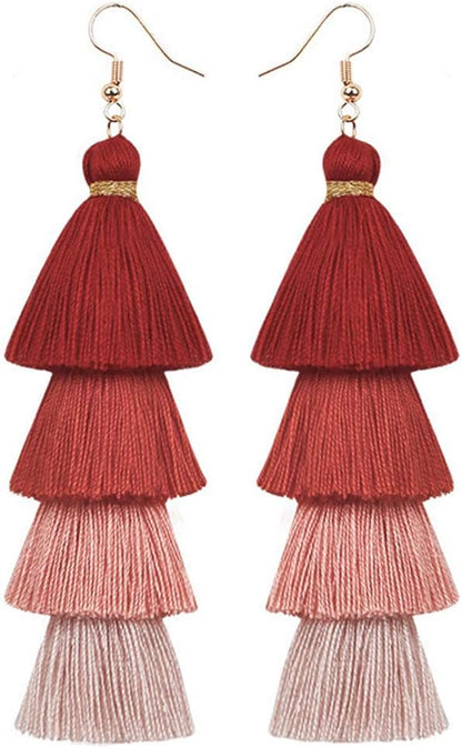 Faux Fur Pom Pom Tassel Drop Dangle Earrings Set