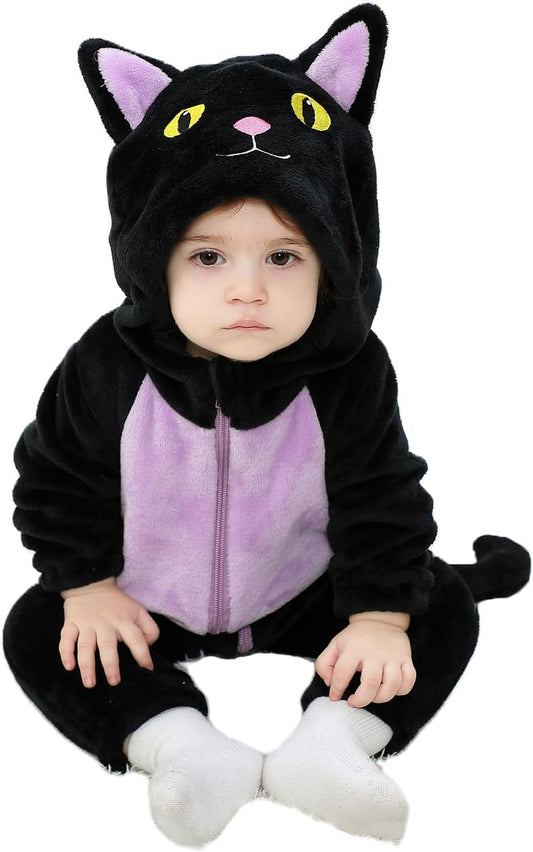Disfraz de gato negro para bebé niño pequeño, ideal para Halloween. Ropa abrigada y suave para otoño e invierno. 