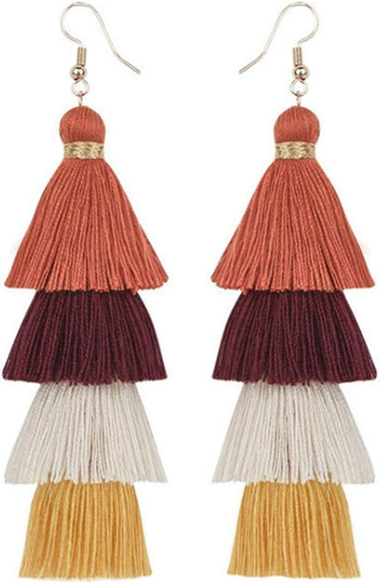 Faux Fur Pom Pom Tassel Drop Dangle Earrings Set