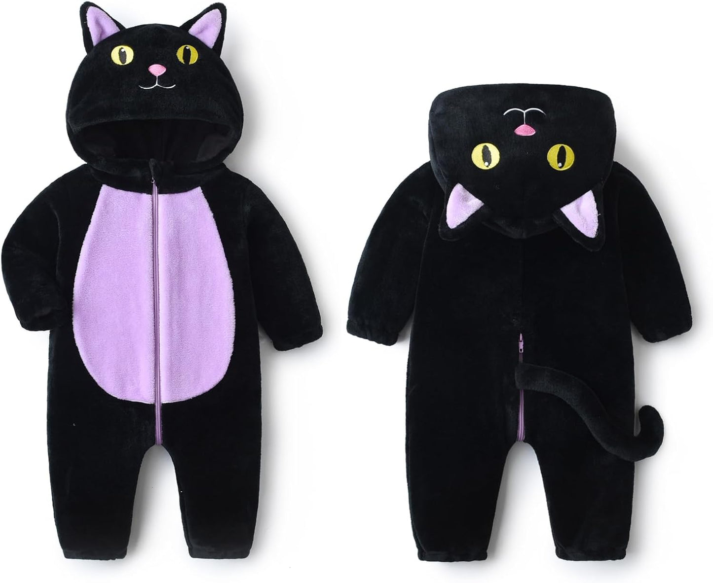 Disfraz de gato negro para bebé niño pequeño, ideal para Halloween. Ropa abrigada y suave para otoño e invierno. 